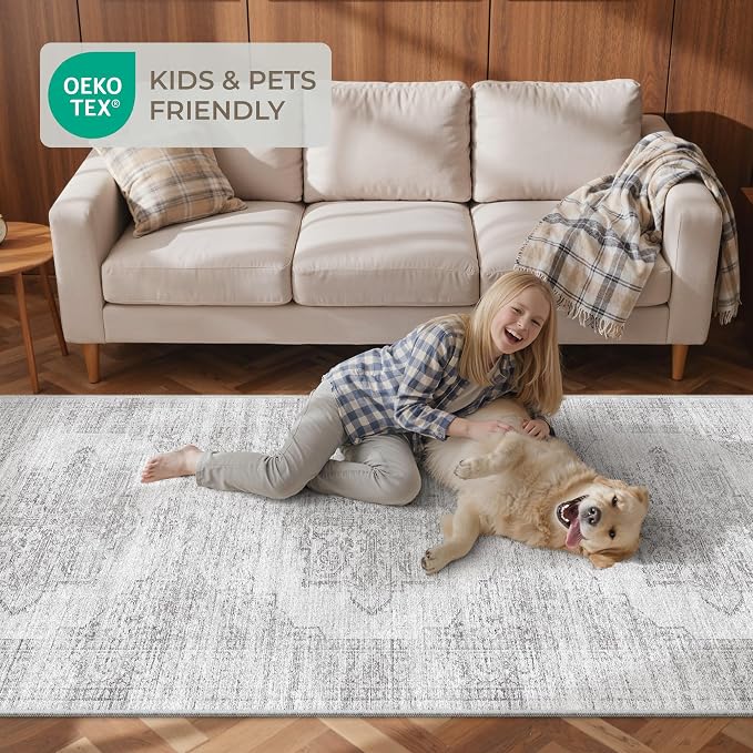 2x10 Runner Rug Non Slip,Washable Hallway Runner Rug,Grey | Long Neutral Rugs for Kitchen,Entryway,Bedroom,Bathroom,Laundry Room,Thin,Soft Runner Rug,Stain Resistant Indoor Carpet