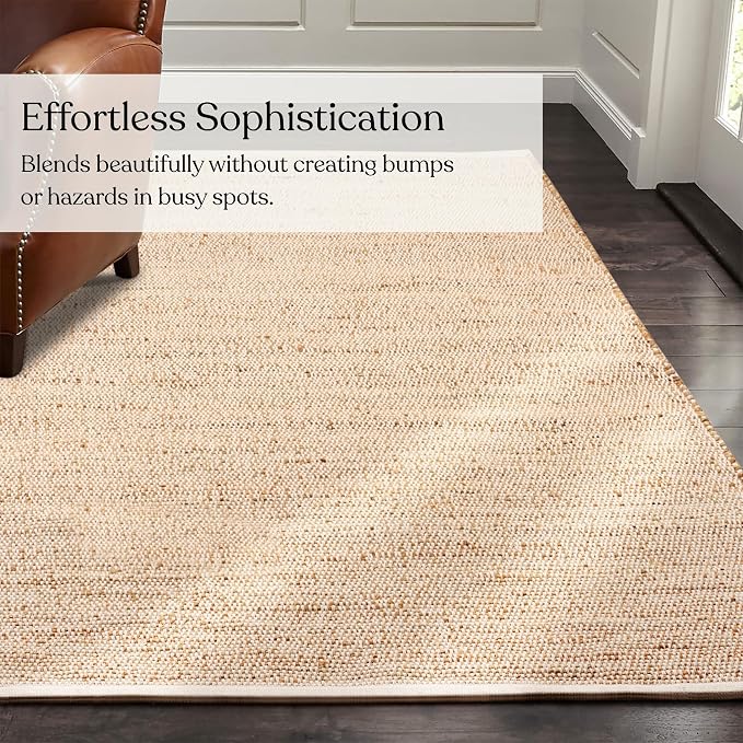 Handwoven Jute and Cotton Area Rug - Natural Rug, Farmhouse Accent Rug for Living Room, Bedroom, or Entryway - Sustainable, Flatweave - (5x8 Ivory)