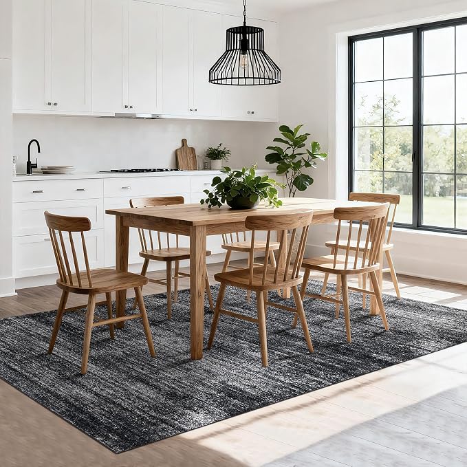 Black and White Rug for Room Abstract Modern Boho Soft Washable Rugs 5x7 | Aesthetic Neutral, Office Chair Mat for Low Pile Floor Carpet, for Dorm Living Room, Non Slip Rubber Backing, Floor Covering