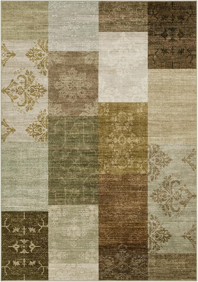 UERMEI 10x12 Area Rug for Living Room - Washable Neutral Modern Abstract Carpet, Non-Slip Soft Large Indoor Floor Rugs for Bedroom Home Office & Under Dining Table Decor, Brown/Green