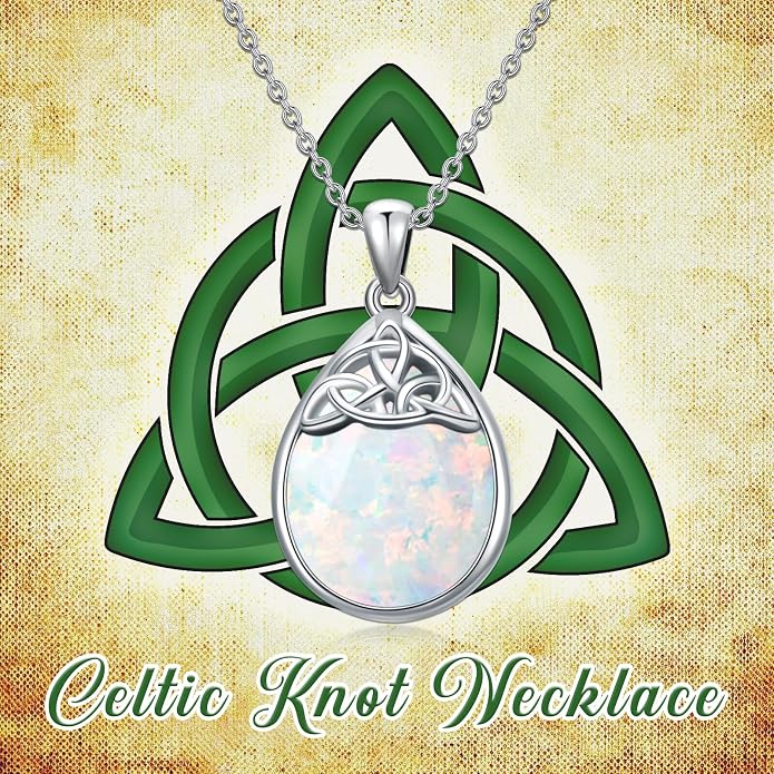 PELOVNY Celtic Knot Necklaces for Women 925 Sterling Silver Gemstone/Birthstone Teardrop Infinity Necklace Irish Celtic Pendant Jewelry Gifts for Mom Daughter Wife