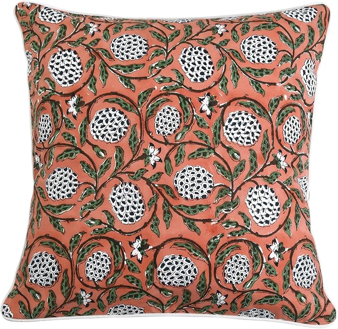 Ridhi Block Print Dark Salmon Pink Pillow Cover 24" x 24" (Pack of 2) Decorative Couch Pillows for Living Room, Chic Boho Cute Outdoor Pillows Covers Gifts for Spring, Easter and Valentine
