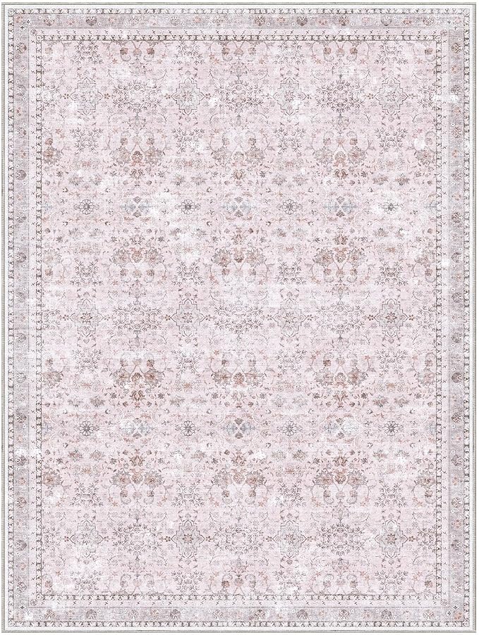 Sasttie 9x12 Area Rug, Ultra-Soft Washable Rug, Low Pile Foldable Thin Carpets with Non-Slip Backing, Skin-Friendly Stain Resistant Carpet for Living Room, Bedroom, Kitchen, Dorm, 9x12, Pink