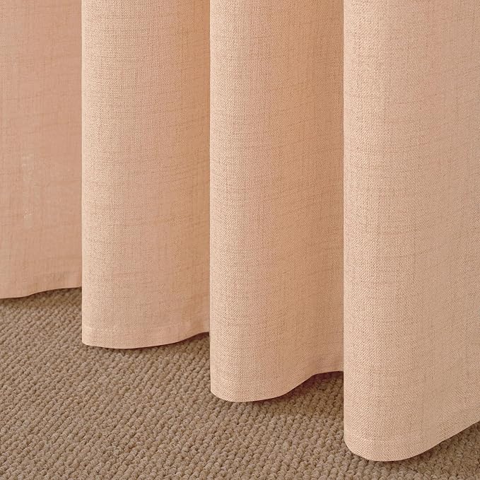 YoungsTex Peach Linen Curtains 40 Inches Long, Short Drapes with Bronze Grommet Privacy Light Filtering for Living Room Bathroom Kitchen Winodw, 42 x 40 Inch, 2 Panels