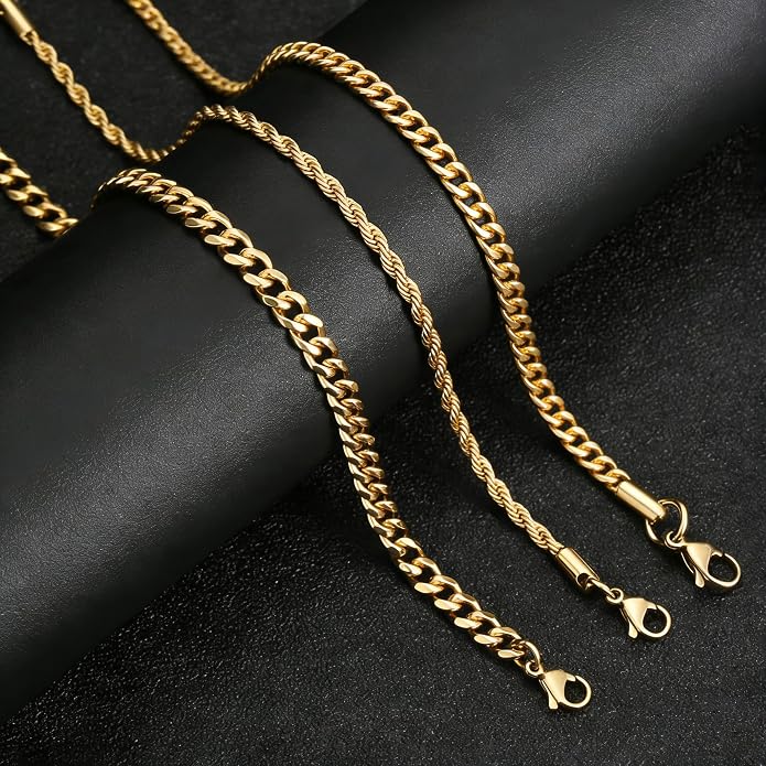 Gold Bracelets for Men Trendy - Dainty Gold Plated Stainless Steel Snake Link Bracelet Stack Rope Figaro Herringbone Chain Bracelets Set Adjustable Cuban Link Bracelet for Men Birthday Gifts for Man