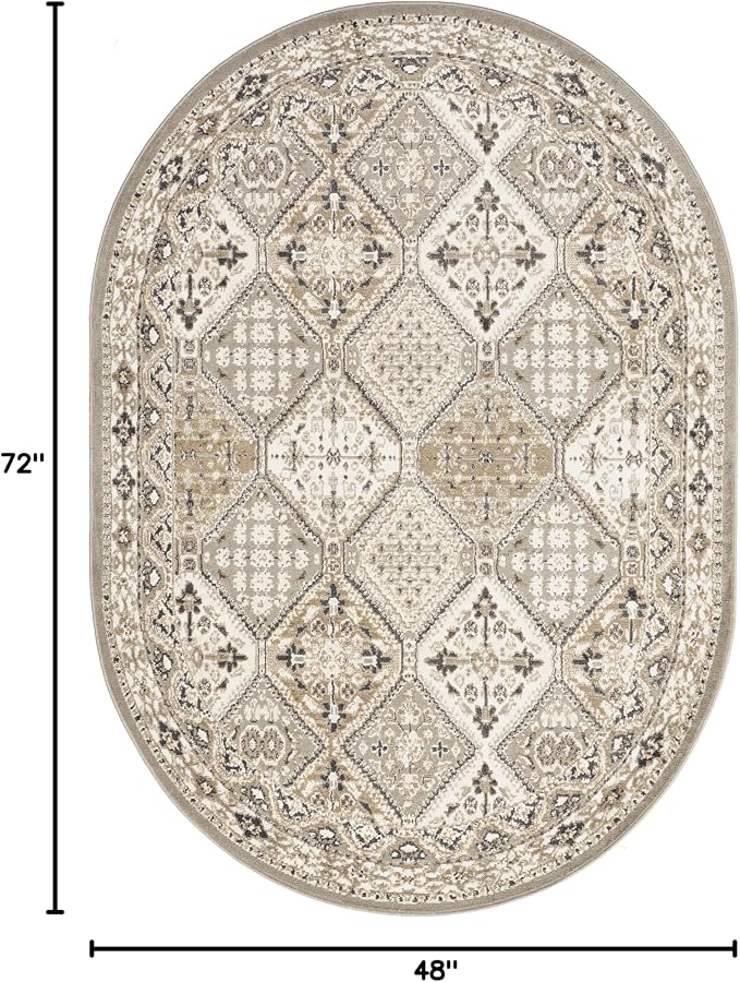 nuLOOM Oval 4x6 Becca Traditional Tiled Area Rug, Taupe, Faded Transitional Design, Stain Resistant, For Bedroom, Dining Room, Living Room, Hallway, Office, Kitchen, Entryway