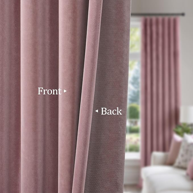 Dusty Rose Pink Velvet Curtains 96 Inches Long for Girls Room Kids Nursery 2 Panels Thick Heavy Privacy Noise Reducing Light Drapes for Living Room Darkening Princess Victorian Western Decor 96 Length