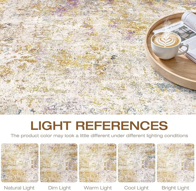 6x9 Area Rugs Living Room: Washable Large Neutral Rug Abstract Soft Modern Stain Resistant Indoor Floor Non-Slip Carpet for Bedroom Nursery Kids Classroom Playroom Dining Room- Gold Multi