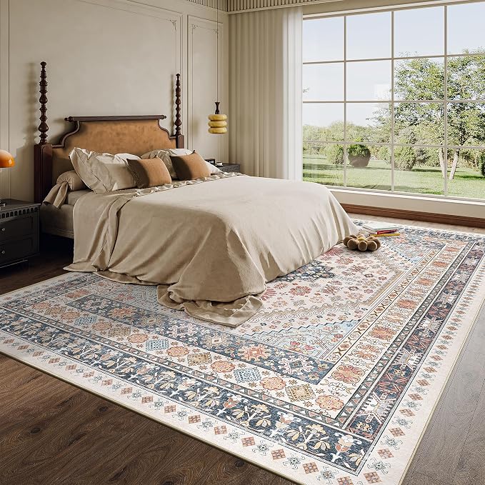 zesthome 8x10 Area Rugs for Living Room,Non-Slip Backing Washable Rugs,Vintage Large Area Rug,Stain Resistant Home Decor Rug (Multi,8'x10')