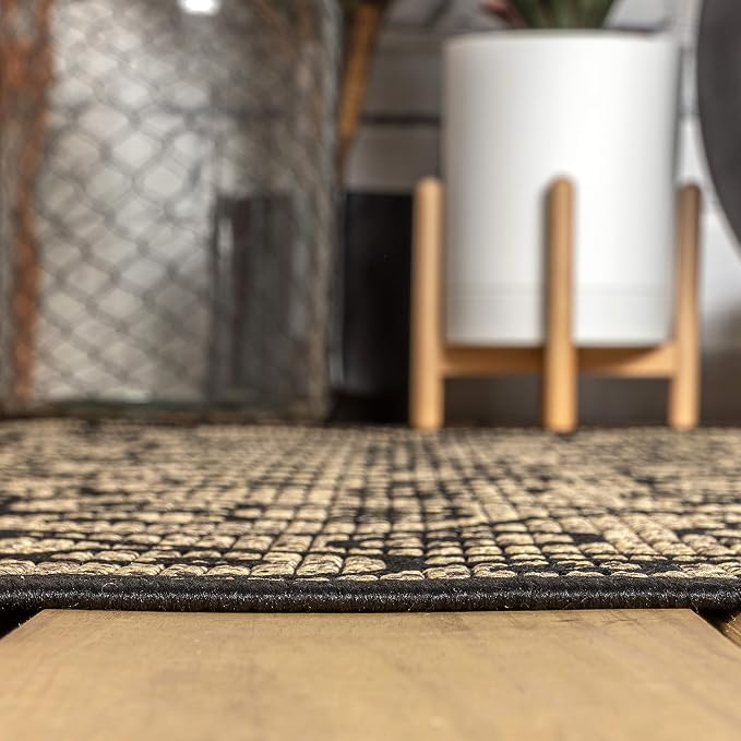 JONATHAN Y Vintage Filigree Indoor Outdoor Square Area Rug 9X9 Black/Khaki, Madrid Textured Weave for Backyard, Patio, Porch, Easy-Cleaning, High Traffic, Pet-Friendly, Non-Shedding (SMB107A-9SQ)
