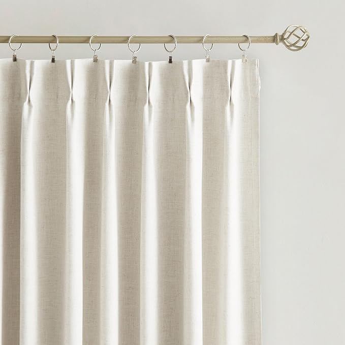 Vision Home Natural Pinch Pleated Full Blackout Curtains Linen Blended Room Darkening Window Curtains 72 inch for Living Room Bedroom Thermal Insulated Pinch Pleat Drapes with Hooks 2 Panel 40"Wx72"L