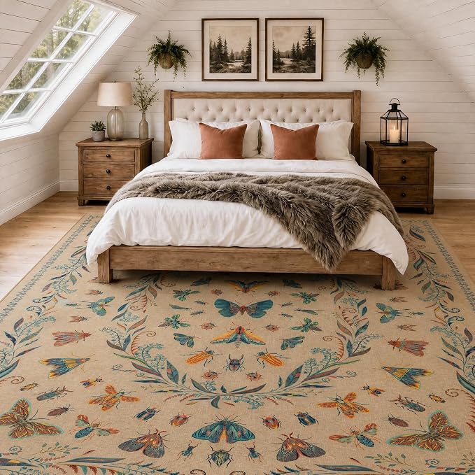 Lunasun Large Brown Rug for Living Room - Area Rugs 9x12 Dining Room Table, Large Bedroom Under Bed, Unique Insect Bug Home Décor, Foldable Soft Stain Resistant