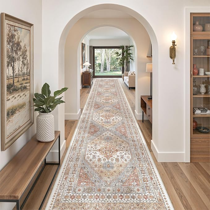 zesthome Washable Runner Rug 2.5x16 - Stain Resistant Entryway Rug,Ultra-Thin Kitchen Rugs, Anti Slip Backing Runner Rugs for Entrance Laundry Room Indoor Hallway (Orange,2.5'x16')