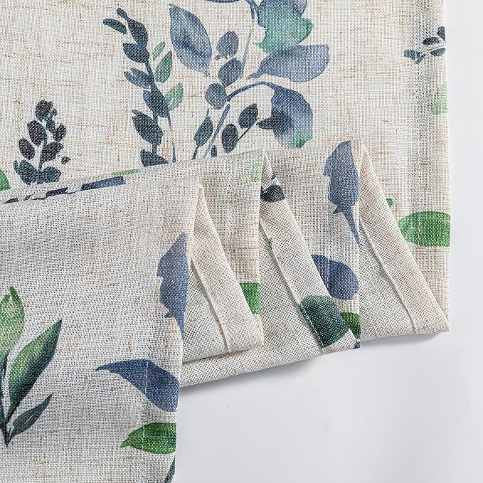 MYSKY HOME Linen Sheer Curtains for Living Room Leaf Patterned Semi Vertical Drapes Decor Farmhouse Style Texture for Dining Room Light Soften Privacy, Green, W52 x L84, Pack-2