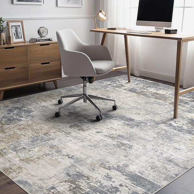 UERMEI 7x10 Area Rug Living Room Rugs - Washable Neutral Modern Abstract Soft Thin Large Rug Indoor Floor No Slip Rug Carpet for Bedroom Under Dining Table Home Office Decor - Blue Grey
