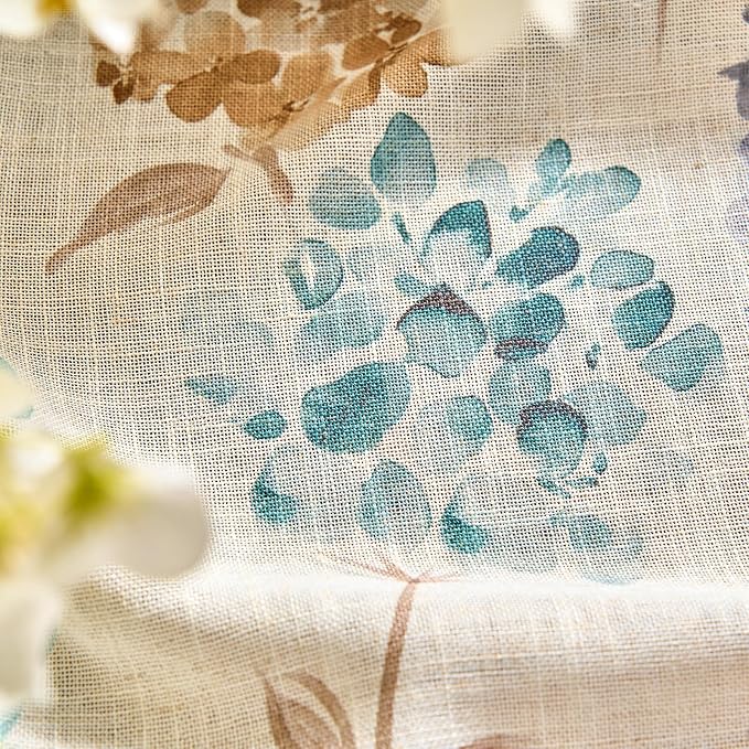 jinchan Floral Linen Curtains 63 Inch Vintage Cottagecore Back Tab 2 Panels | Light filtering drapes, semi sheer, farmhouse, botanical, watercolor, living room, bedroom, rod pocket, window treatment