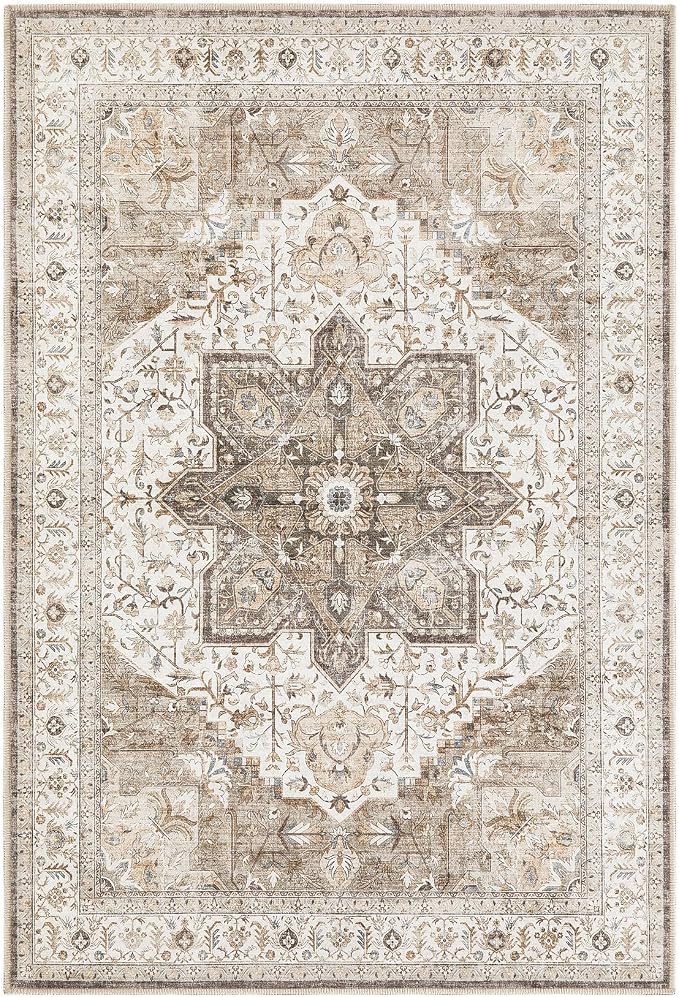 Tortania Area Rug 2x3 Doormat - Washable Vintage Oriental Farmhouse Soft Thin Indoor Carpet for Living Room Bedroom Hallway Entryway Kitchen - Brown