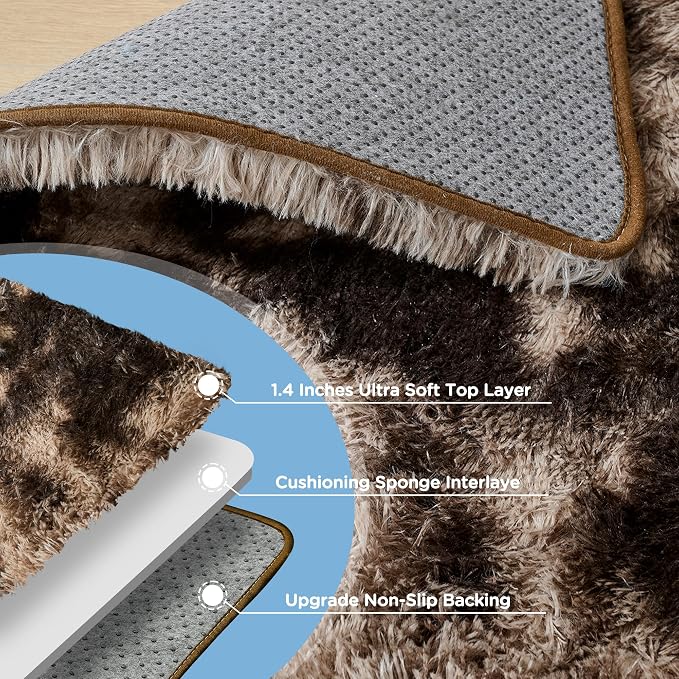 6x9 Tie-Dyed Brown Fluffy Shag Area Rugs for Living Room Bedroom | Ultra Soft Comfy, Large Fuzzy Shaggy Plush Carpet for Kids Boys Girls Teen Dorm, Modern Indoor Home Decor, Upgrade Non-Slip