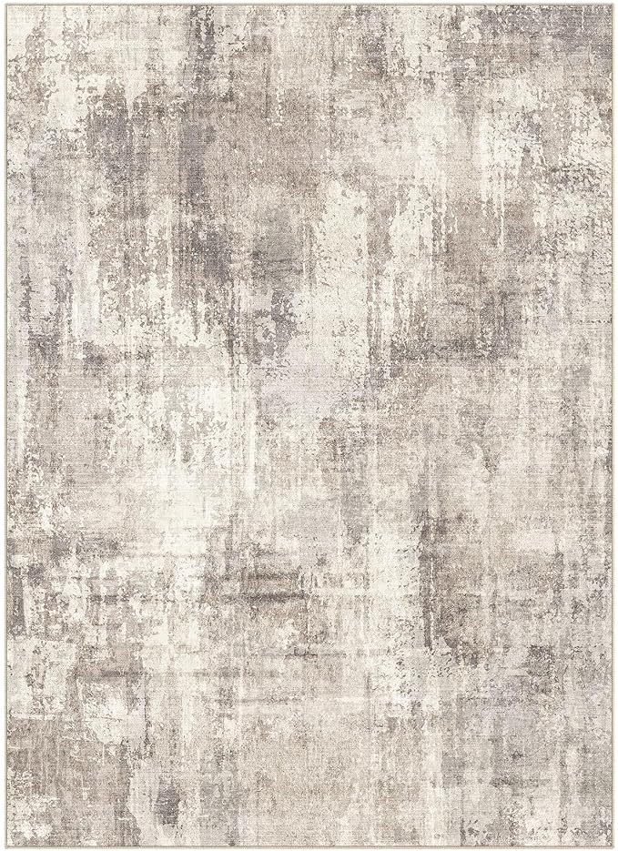 DMOYEST 10x12 Area Rug for Living Room, Washable & Non Slip Large Indoor Carpet, Kid & Pet Friendly Soft Thin Low Pile Abstract Rug for Bedroom and Office - Pale Brown