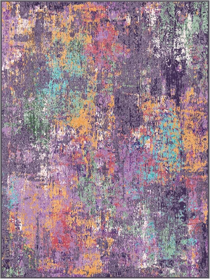 RELEANY Washable Area Rugs 2'x3' Non-Slip Modern Abstract Soft for Living Room Entryway Bedroom Kitchen, Print Pattern, Purple Orange Blue Green Rust Red Colorful