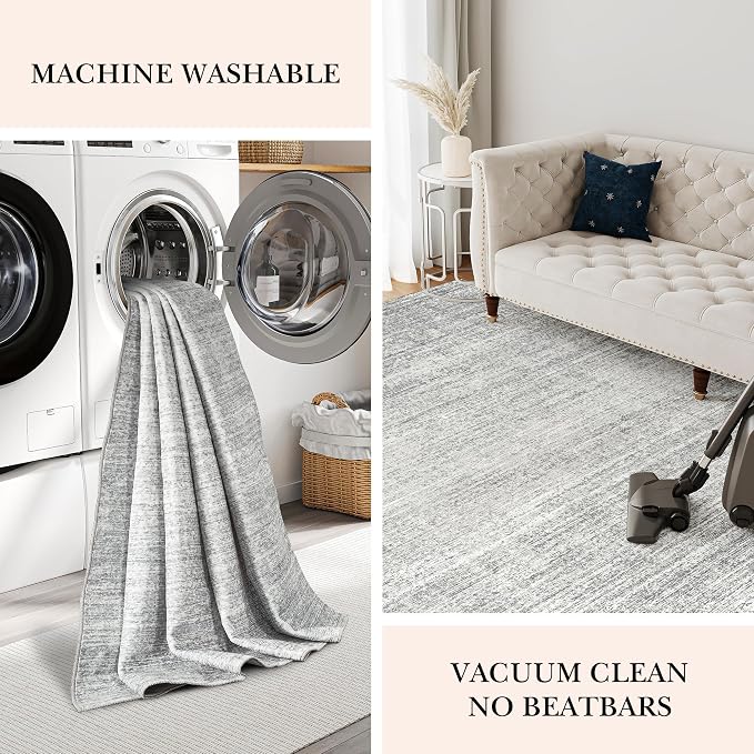 Valenrug Washable Rugs 2x8 - Stain Resistant 2x8 Area Rugs for Living Room, Non Slip Backing Large Area Rugs for Bedroom, Folable Machine Washable Area Rug (2'x8', Grey)