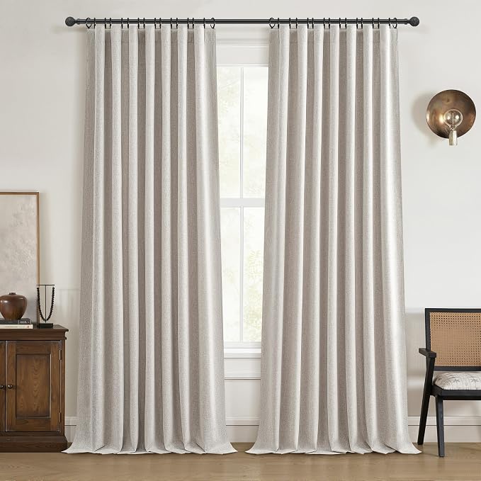 Modern Neutral 88 Inch Blackout Sliding Glass Door Curtains Light and Draft Blocking Curtains & Drapes for Living Room Traverse Ring Top Back Tab Heavy Duty Lined Linen Burg Cottagecore Nursery 2 Pack