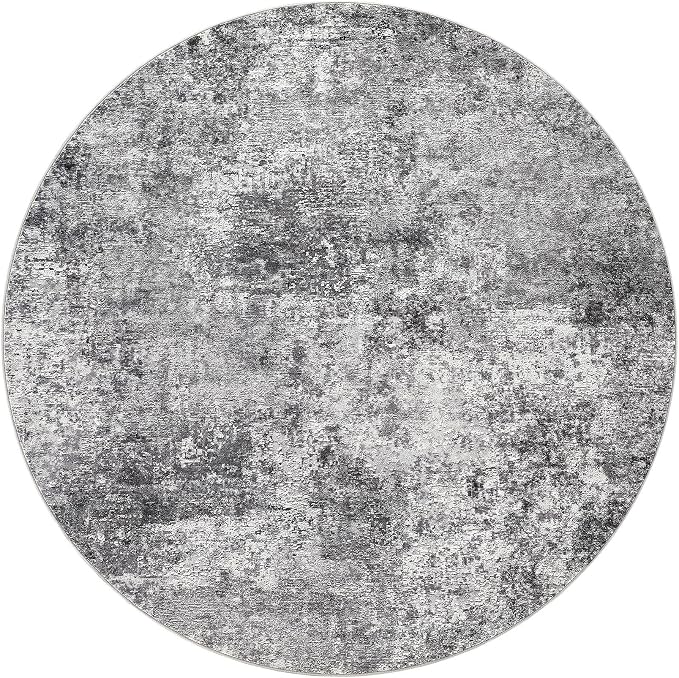 DMOYEST 5ft Round Area Rug Living Room Rugs - 5x5 Washable Large Soft Indoor Neutral Modern Abstract Low Pile Rug Carpet for Bedroom Dining Room Farmhouse Home Office - Grey