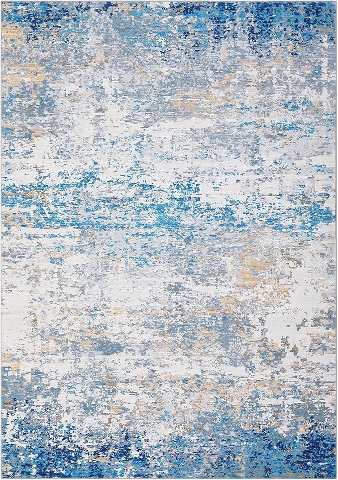 ROYHOME Modern Abstract 2x3 Area Rug Non Slip Non Shedding Low Pile Stain Resistant Rug for Entryway Kitchen Bedroom,Blue/Grey