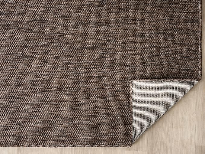 Angela Easy Jute Indoor Outdoor Rug, 8x10 Natural Solid Jute Look, Polyester, Durable & Easy Care Outdoor Farmhouse Carpet for Patio, Porch, Living Room (8' x 10', Brown)