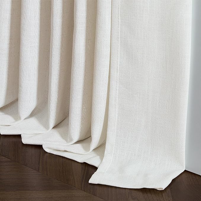 Pinch Pleated Linen Curtains 94 Inches Long for Living Room 2 Panel Set Cream Ivory Light Filtering Pinch Pleat Hooks Rings Back Tab Neutral Boho Farmhouse 94 Inch Curtain Drapes for Bedroom Window