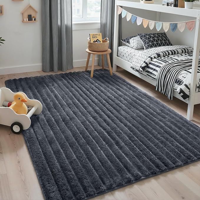 GENIMO 8x10 Area Rug for Bedroom, Soft Non Slip Fuzzy Carpet for Kids Girls and Boys, Shag Fluffy Solid Plush Rugs for Living Room, Dorm, Nursery, Playroom, Home Decor Aesthetic, Grey