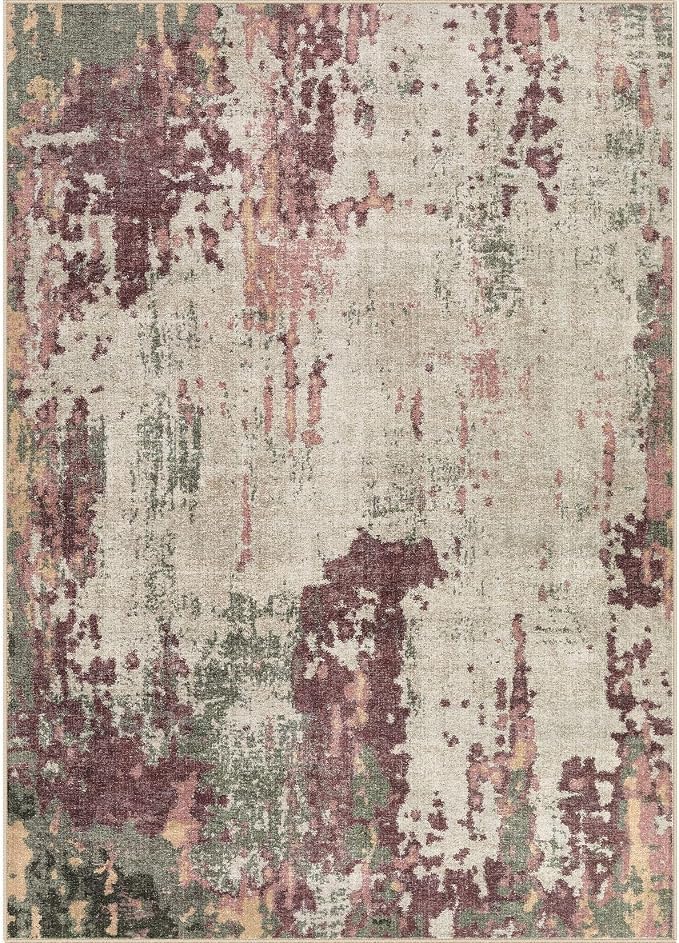 UERMEI 9x12 Area Rug Living Room Rugs - Washable Neutral Modern Abstract Soft Thin Rug Indoor Floor No Slip Rug Carpet for Bedroom Under Dining Table Home Office Decor - Purple/Green/Beige
