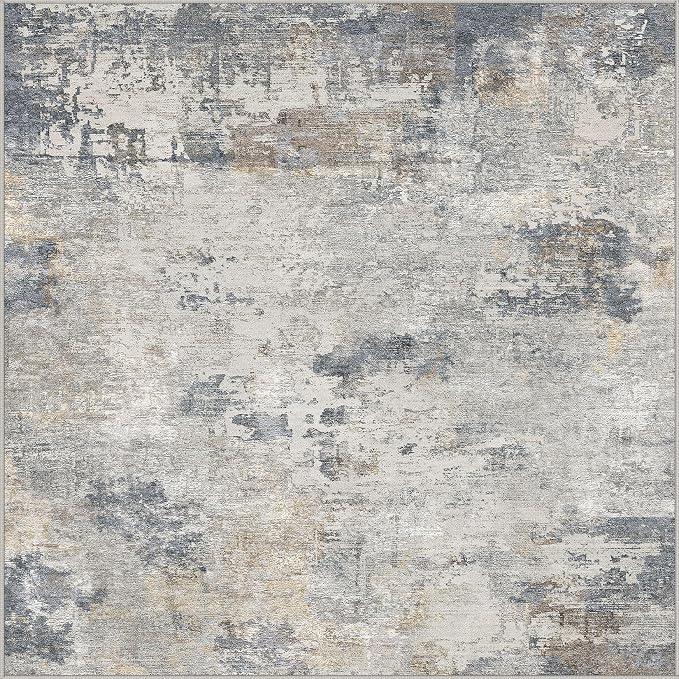 UERMEI Square Area Rugs : Washable 5x5 Neutral Modern Abstract Carpet for Living Room Bedroom - Soft Floor Mat with Non Slip Backing for Kitchen Nursery Dorms Farmhouse Home Decor - Blue Grey