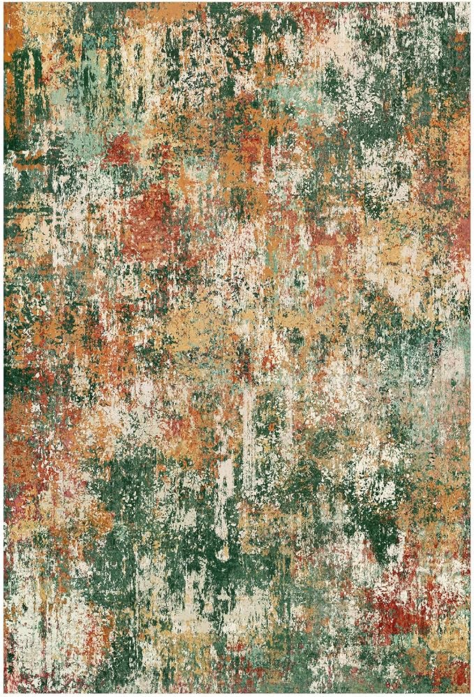 RELEANY Washable Area Rugs 2'x10' Non-Slip Modern Abstract Soft for Living Room Entryway Bedroom Kitchen, Print Pattern, Green Orange Rust Red Cream Colorful