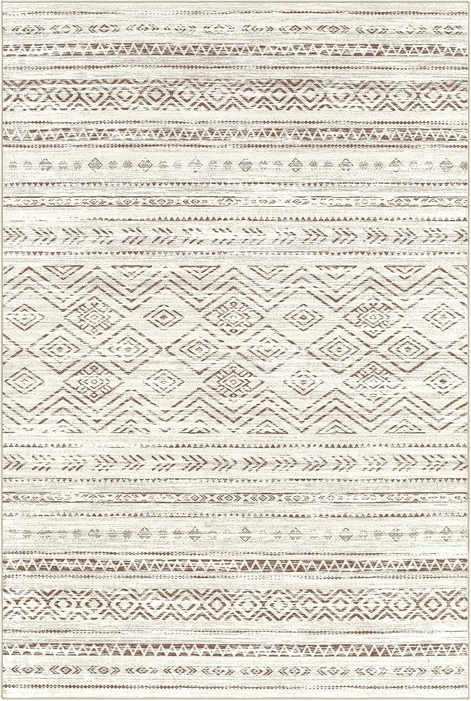 Tortania Area Rug Living Room Rugs - 9x12 Washable Large Soft Neutral Boho Moroccan Bohemian Farmhouse Rug Indoor Floor Carpet for Bedroom Under Dining Table Home Office Decor - Beige Brown