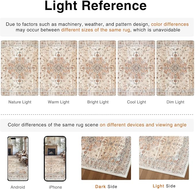 HUGEAR Area Rugs 4x6 Machine Washable Vintage Orange Living Room Rug Throw Carpet Non Slip Stain Resistant Low Pile for Office Home Retro Aesthetic Modern Decor