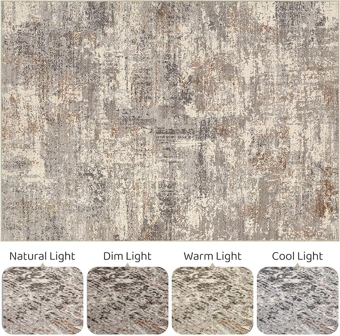 5x7 Area Rugs Living Room: Washable Large Abstract Neutral Modern Soft Rug Stain Resistant Indoor Floor Non-Slip Accent Carpet for Bedroom Nursery Playroom Dining Room Office Home- Sand Brown Black