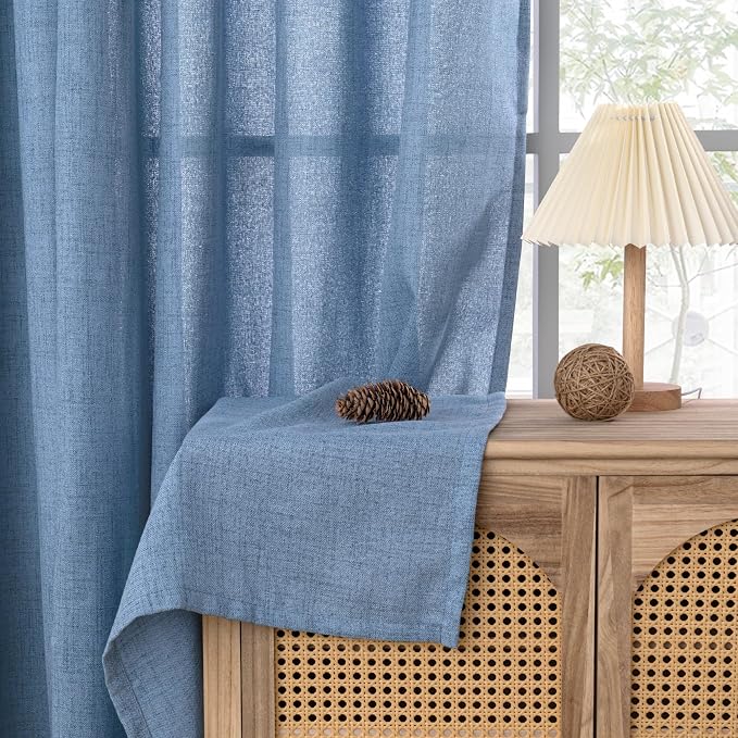 YoungsTex Light Blue Linen Curtains 84 Inch Length 2 Panels with Grommet | Light Filtering Drapes Semi Sheer Privacy for Bedroom Living Room Window, 52 x 84 Inch