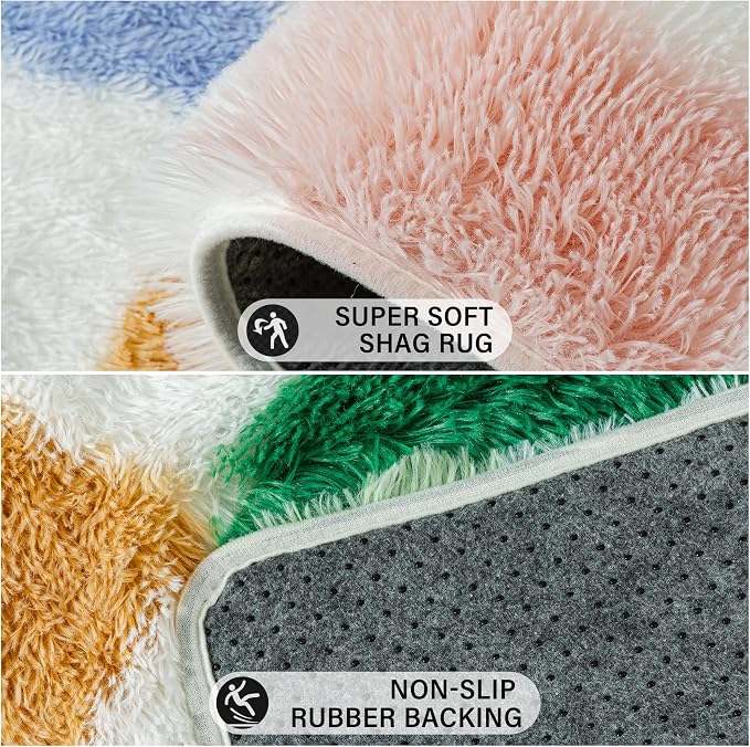 PureCozy Checkered Rug 8x10 for Living Room, Modern Neutral Shag Rug Washable Non-Slip Large Area Rug Super Soft Indoor Fuzzy Carpet Fluffy Rugs for Bedroom Home Aesthetic Decor