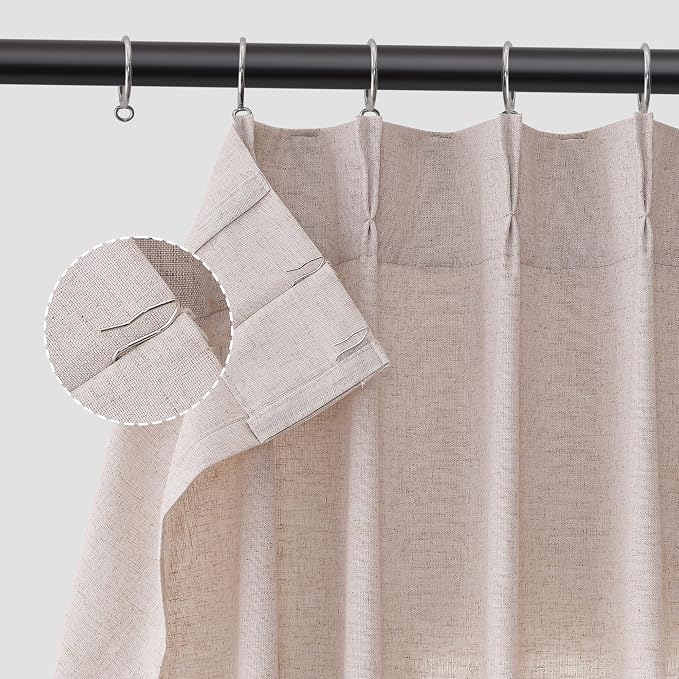 Aersas Oatmeal Pinch Pleat Linen Curtains 90 Inch Length 2 Panels Set for Bedroom Dinging Room Semi Sheer Boho Farmhouse Neutral Window Curtains 90 Inches Long for Living Room Nursery 40x90