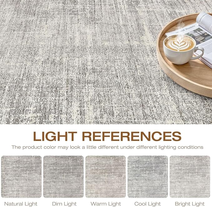 6x9 Area Rugs Living Room: Washable Large Neutral Rug Abstract Soft Modern Stain Resistant Indoor Floor Non-Slip Carpet for Bedroom Nursery Kids Office Playroom Dining Room Under Table- Brown Gray