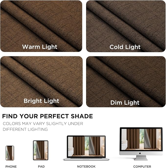 Joydeco Blackout Curtains for Bedroom - 100% Light Blocking 2 Panels Cappuccino Drapes 42" W x 96" L, Thermal Insulated Room Darkening Curtains, Linen Textured for Living Room, Rod Pocket & Back Tabs