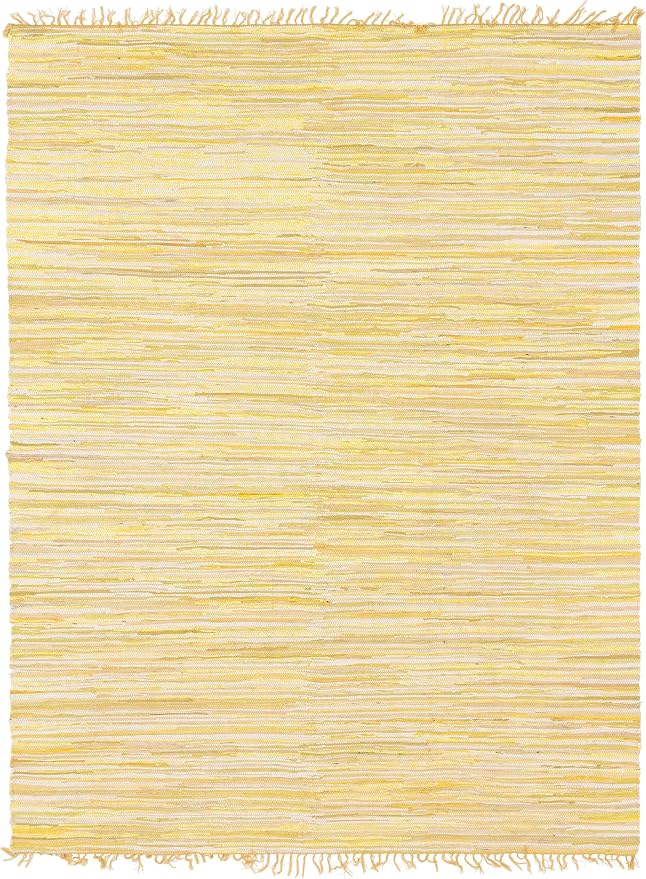 Unique Loom Chindi Cotton Collection Soft Hand Woven Natural Fiber Striped Area Rug, 8 ft x 10 ft, Yellow/Ivory