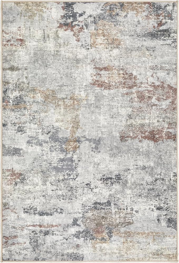 DMOYEST 2x3 Small Area Rug - Washable & Non Slip Indoor Entryway Rug, Low Pile Front Door Mat, Kid & Pet Friendly Carpet for Living Room, Kitchen and Bathroom - Grey/Orange/Yellow