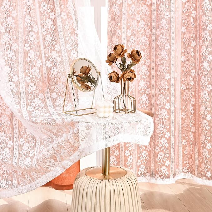 ASPMIZ Linen Curtains for Living Room Double Layers Curtains for Bedroom Farmhouse Window Curtain with Linen Lace, Orange Curtain 84 Inch Length 2 Panels Set, Rod Pocket Drapes with 2 Tiebacks, 52x84