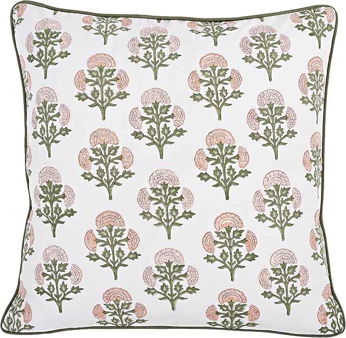 Ridhi Block Print Mughal Buta Peach Pillow Cover 18" x 18" (Pack of 2) Decorative Couch Pillows for Living Room, Farmhouse Chic Boho Cute Outdoor Pillows Covers Gifts for Spring, Mother's Day