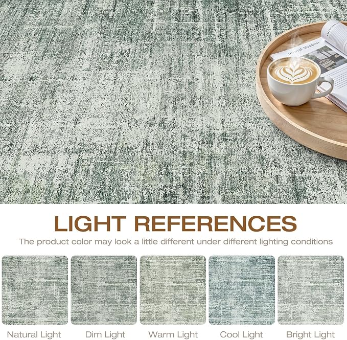 10x12 Area Rug Living Room: Washable Large Neutral Rugs Abstract Soft Modern Stain Resistant Indoor Floor Non-Slip Carpet for Bedroom Nursery Kids Office Playroom Dining Room Under Table- Dark Green