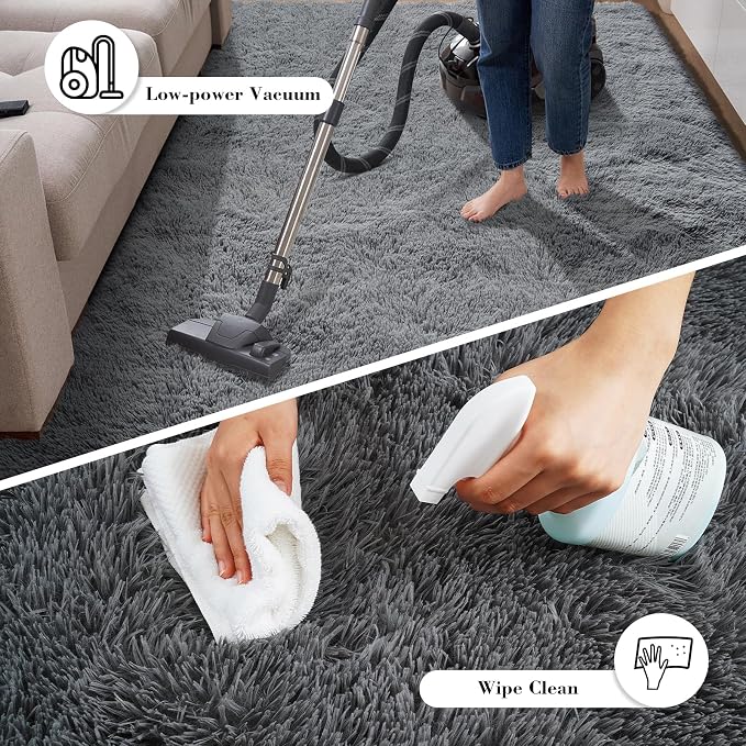 Fluffy Rug Shag Area Rug, Grey 4x6 Area Rugs for Bedroom, Small Bedside Rug, Soft Fluffy Shag Entryway Throw Rugs for Living Room Bedroom Room Home Decor