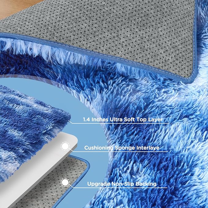 6x9 Tie-Dyed Blue Fluffy Shag Area Rugs for Living Room Bedroom | Ultra Soft Comfy, Large Fuzzy Shaggy Plush Carpet for Nursery Boys Kids Girls, Modern Indoor Home Decor, Upgrade Non-Slip