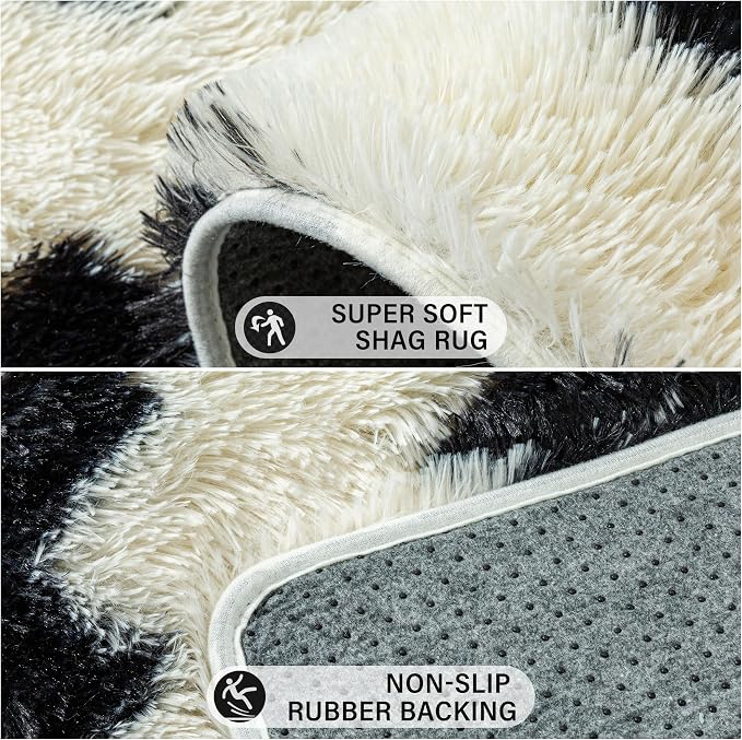 PureCozy Black and White Rug 5x7 for Living Room, Super Soft Modern Shag Rug Washable Fluffy Rugs Indoor Fuzzy Carpet Non-Slip Fluffy Rugs for Bedroom Home Aesthetic Decor